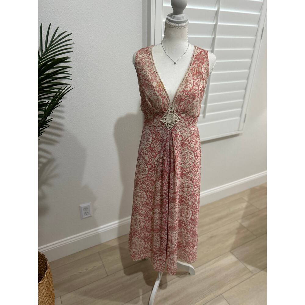 Vintage 1970s DressBarn Chiffon midi dress, paisley print empire waist Size 14